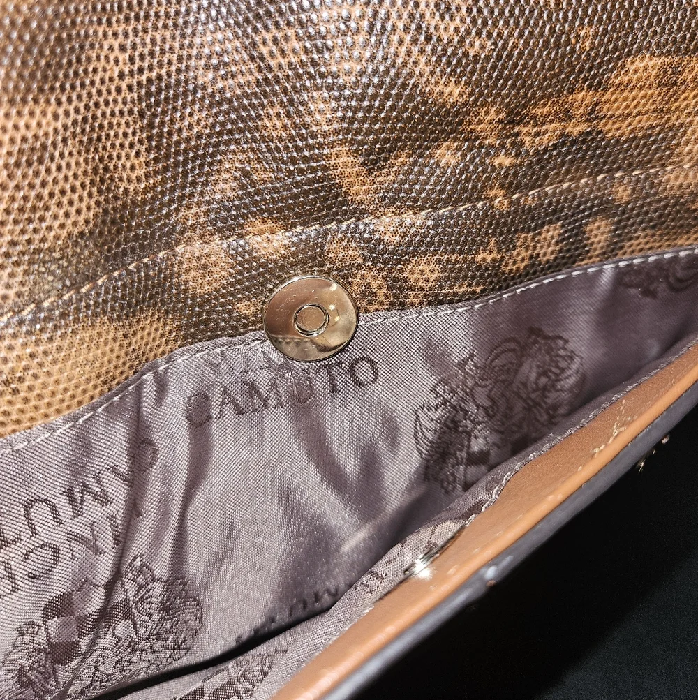 Vince Camuto Max Brown Snakeskin Embossed Leather Briefcase Style Satchel Bag